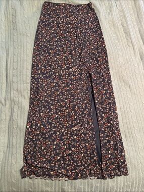 Navy Floral Maxi Skirt with Side Slit